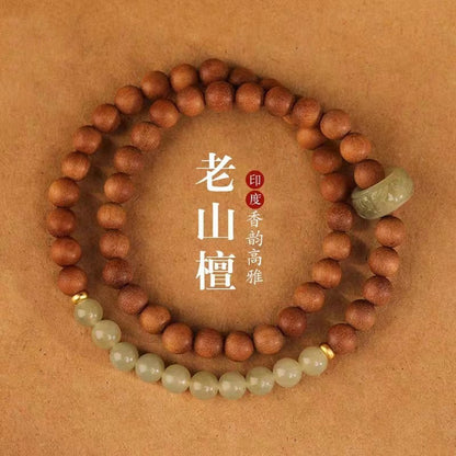 High-End Mammoth Ivory Tara Hetian Jade Bracelet for Women - Natural Aromatic Laoshan Sandalwood Prayer Beads and Cultural Jewelry