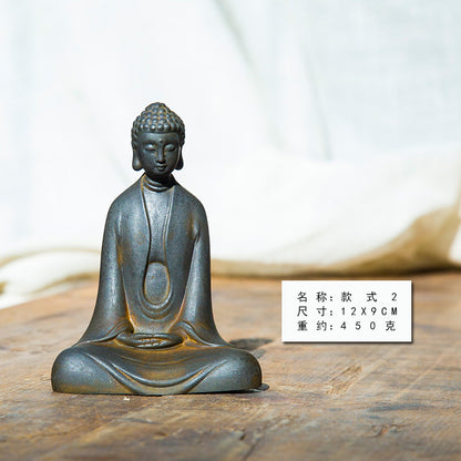 Zen-Inspired New Cast-Iron Imitation Premium in the Chinese Style Handcrafted, imaginative desktop ornament featuring a Shakyamuni Buddha figurine