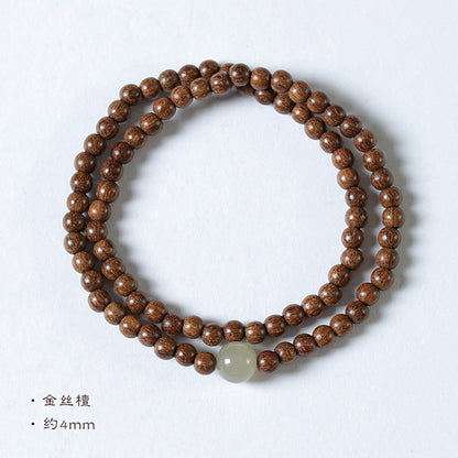 New Chinese Style Hetian Jade Fortune Bead Double-Layer Sandalwood Bracelet