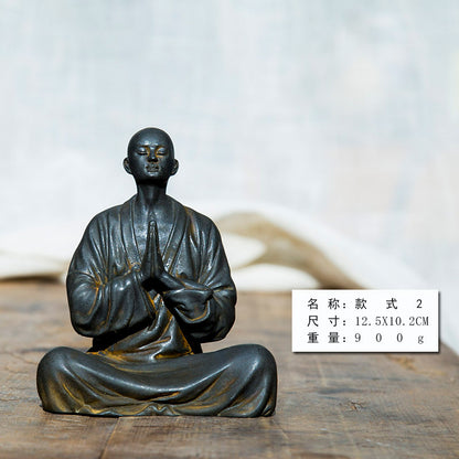 Zen-Inspired Chinese Monk Amitabha Buddha Ornament with Hands Clasped in Prayer for Tea Table Decoration