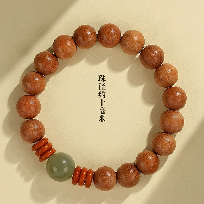 Green Sandalwood Bracelet for Men and Women – High-Quality Hetian Jade Bead Bracelet