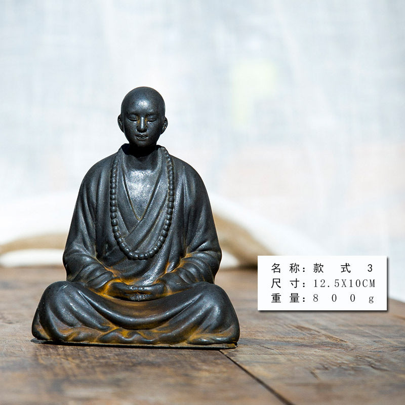 Zen-Inspired Chinese Monk Amitabha Buddha Ornament with Hands Clasped in Prayer for Tea Table Decoration