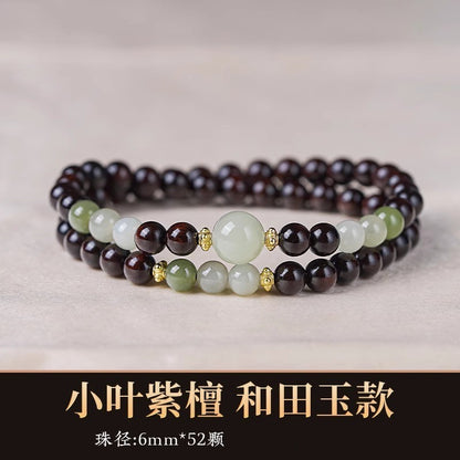 "Small Leaf Red Sandalwood Bead Bracelet for Women, Ethnic National Style Cultural Handcraft Bracelet"