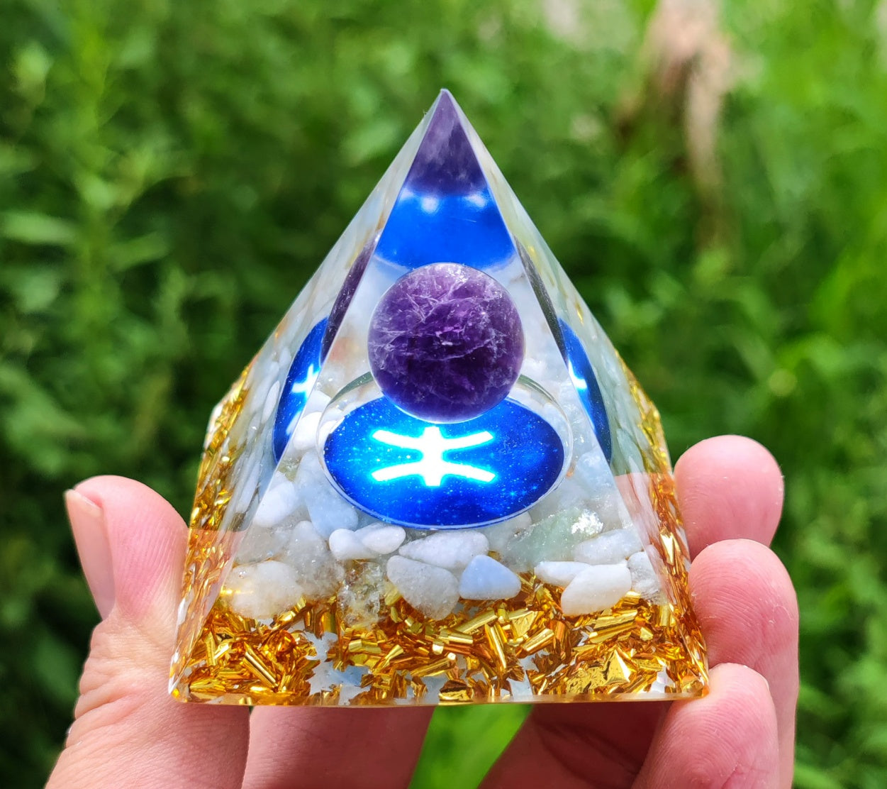 12 Zodiac Crystal Ball Chip Pyramid Resin Craft Sculpture