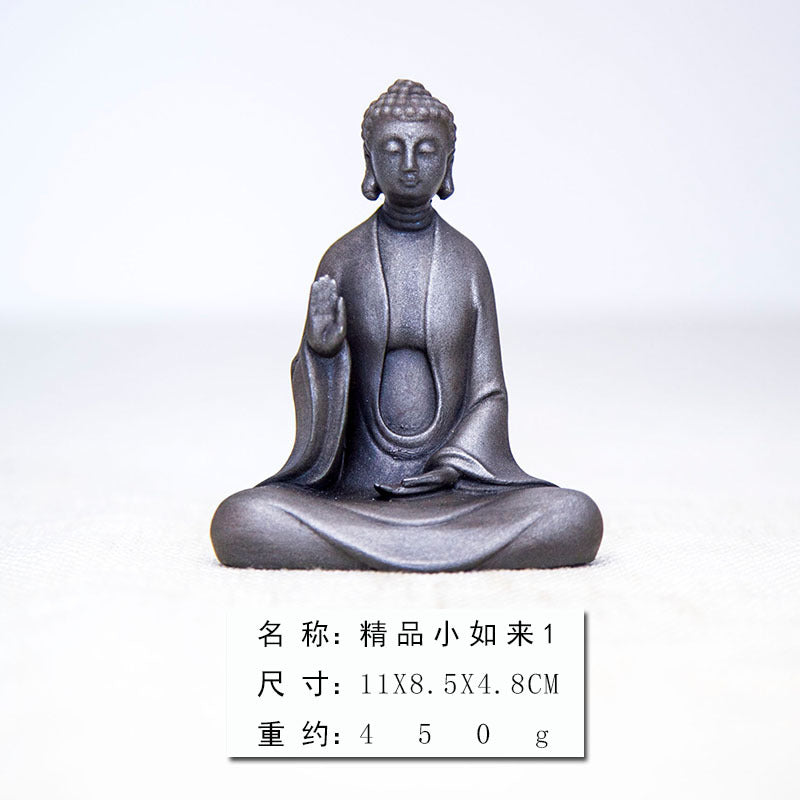 Zen-Inspired New Cast-Iron Imitation Premium in the Chinese Style Handcrafted, imaginative desktop ornament featuring a Shakyamuni Buddha figurine