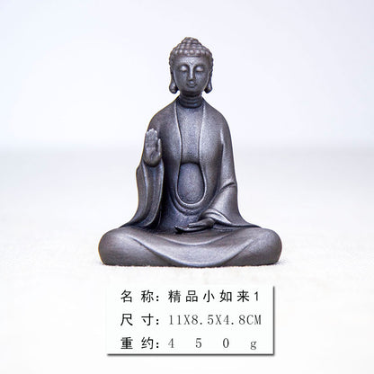 Zen-Inspired New Cast-Iron Imitation Premium in the Chinese Style Handcrafted, imaginative desktop ornament featuring a Shakyamuni Buddha figurine